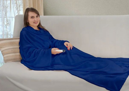 Плед коралфлис с рукавами 150*200 Синий принт