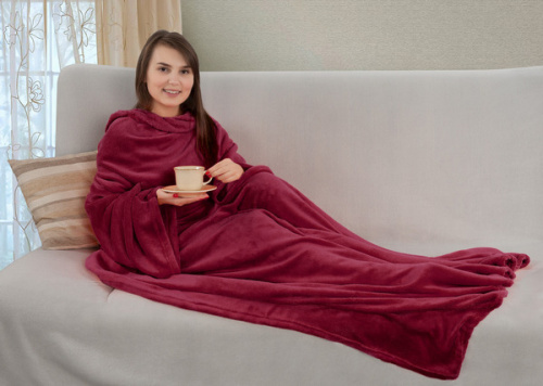 Плед коралфлис с рукавами 150*200 Бордо